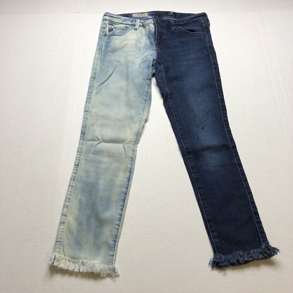AG Adriano Goldschmied The Legging Two Tone Blue Crop Jeans Sz 25 A201